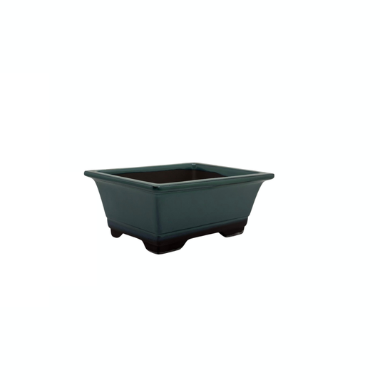 Bonsai pot set - rectangular, glazed, green (14cm wide)