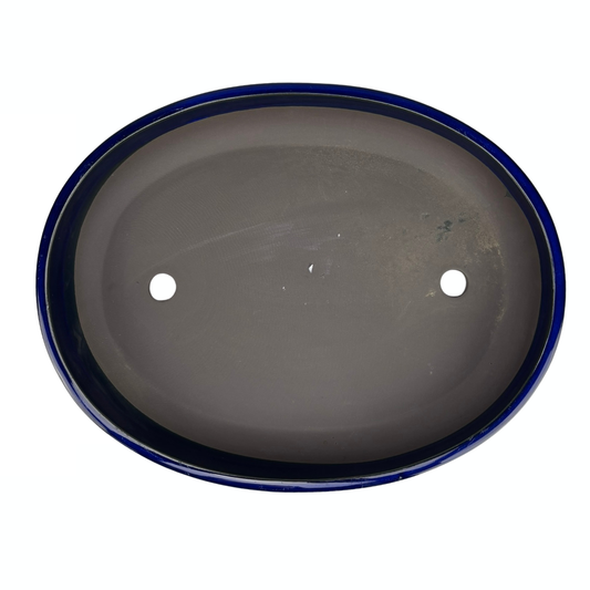 Bonsai pot - oval, glazed, blue (41cm wide)