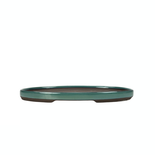 Bonsai pot - oval, glazed, green (31cm wide)