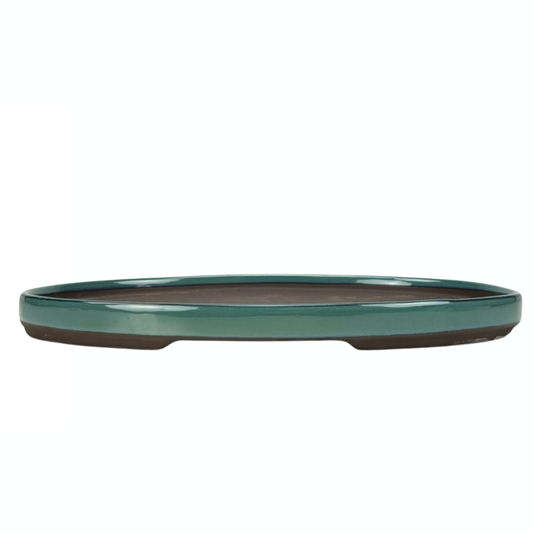 Bonsai pot - oval, glazed, green (45cm wide)