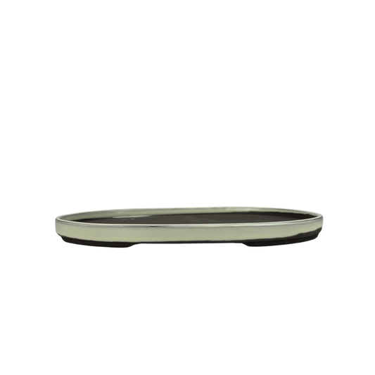 Bonsai pot - oval, glazed, cream (28cm wide)