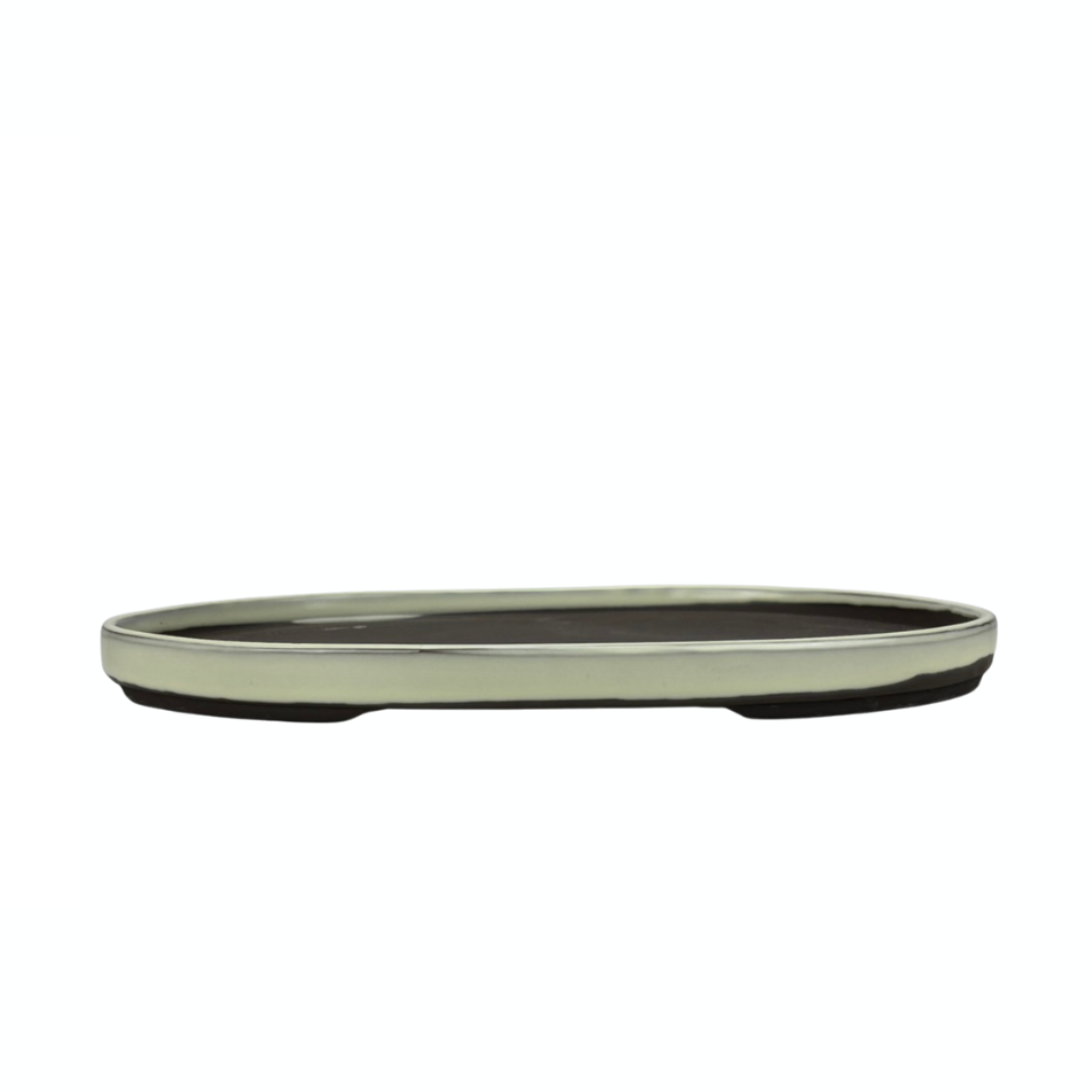 Bonsai pot - oval, glazed, cream (34cm wide)
