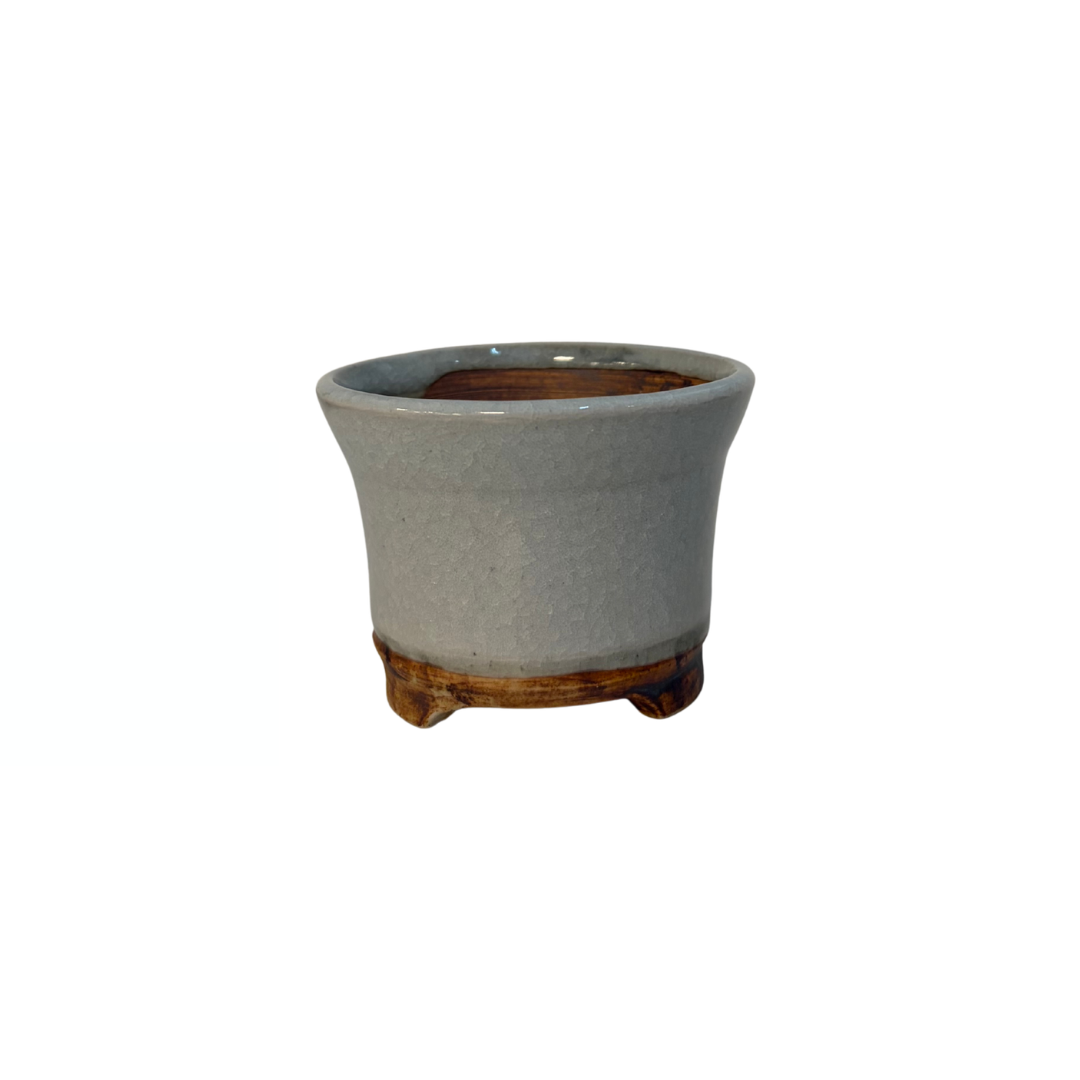Shohin Bonsai pot crème met zachte ronde vlekken René Lecocq 9cm
