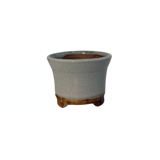 Shohin Bonsai pot cream with soft round spots René Lecocq 9cm