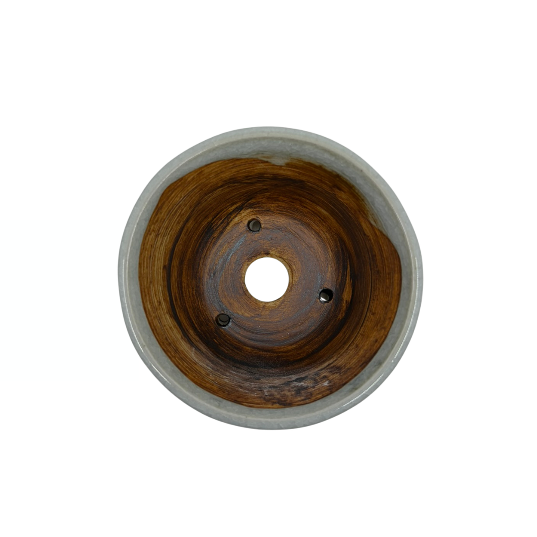 Shohin Bonsai pot crème met zachte ronde vlekken René Lecocq 9cm