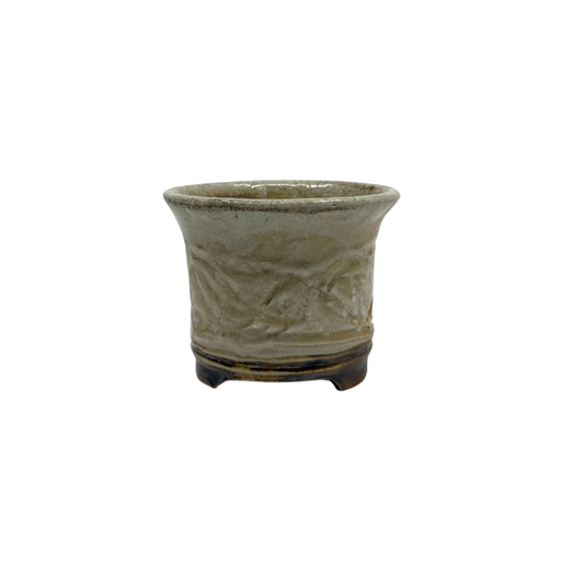 Shohin Bonsai pot cream with crossed lines René Lecocq 9cm