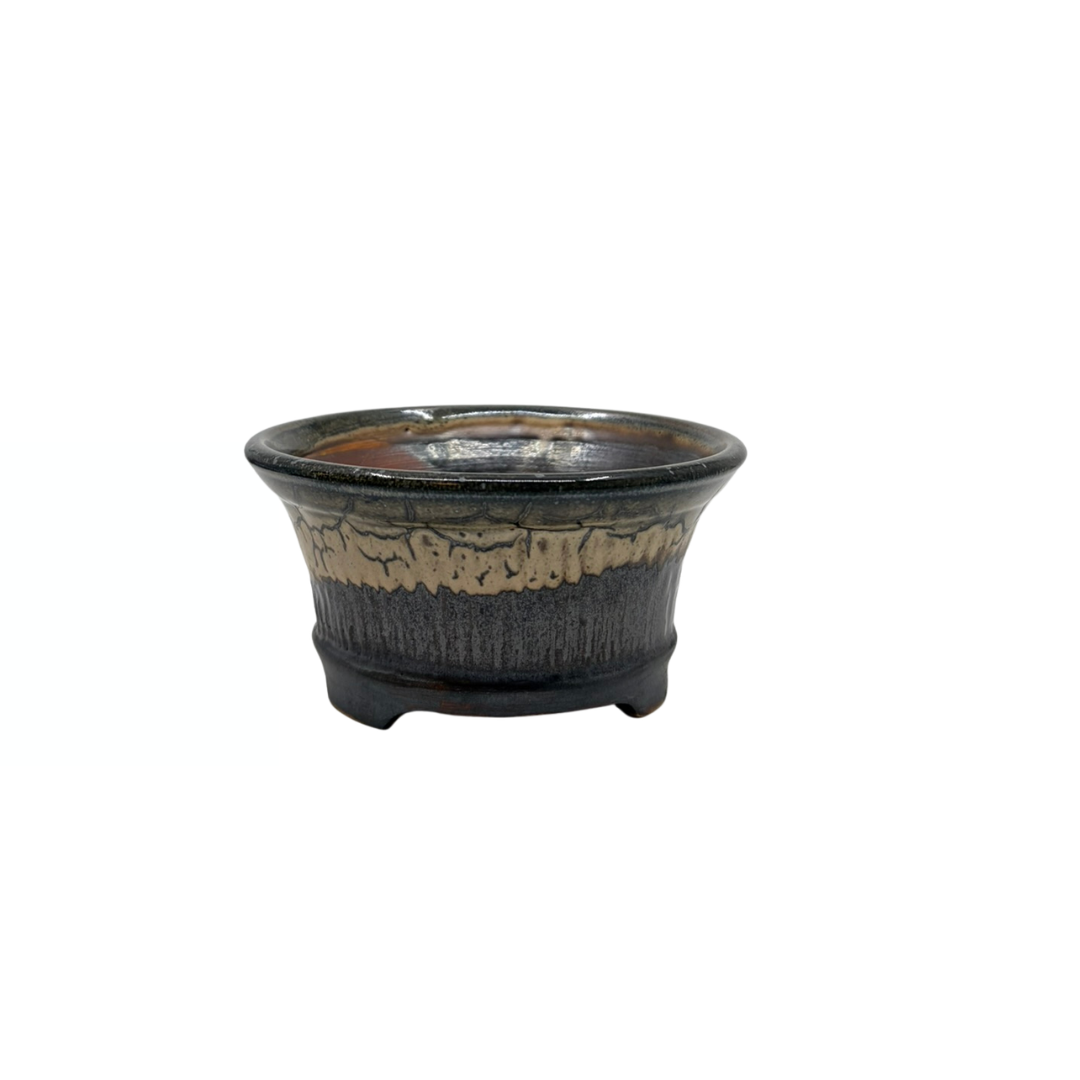 Bonsai pot charcoal with beige accents René Lecocq 13cm