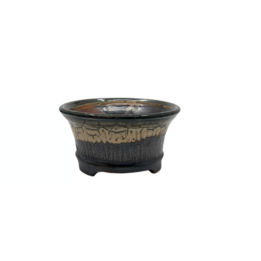 Bonsai pot charcoal with beige accents René Lecocq 13cm