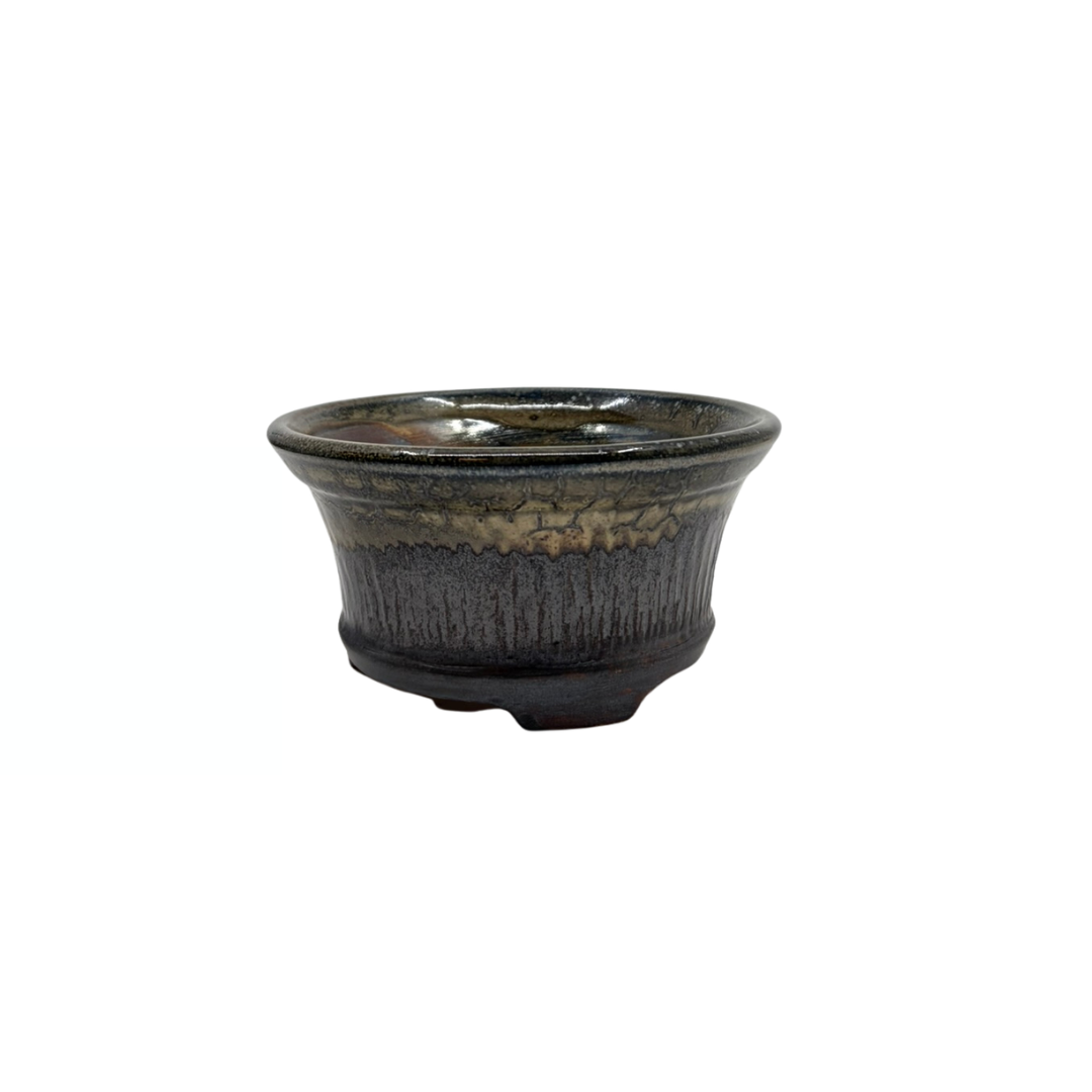 Bonsai pot charcoal with beige accents René Lecocq 13cm