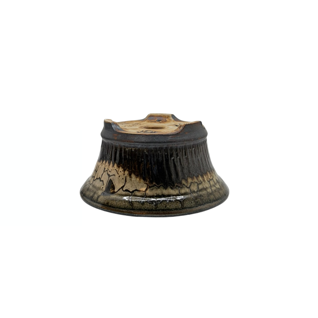 Bonsai pot charcoal with beige accents René Lecocq 13cm