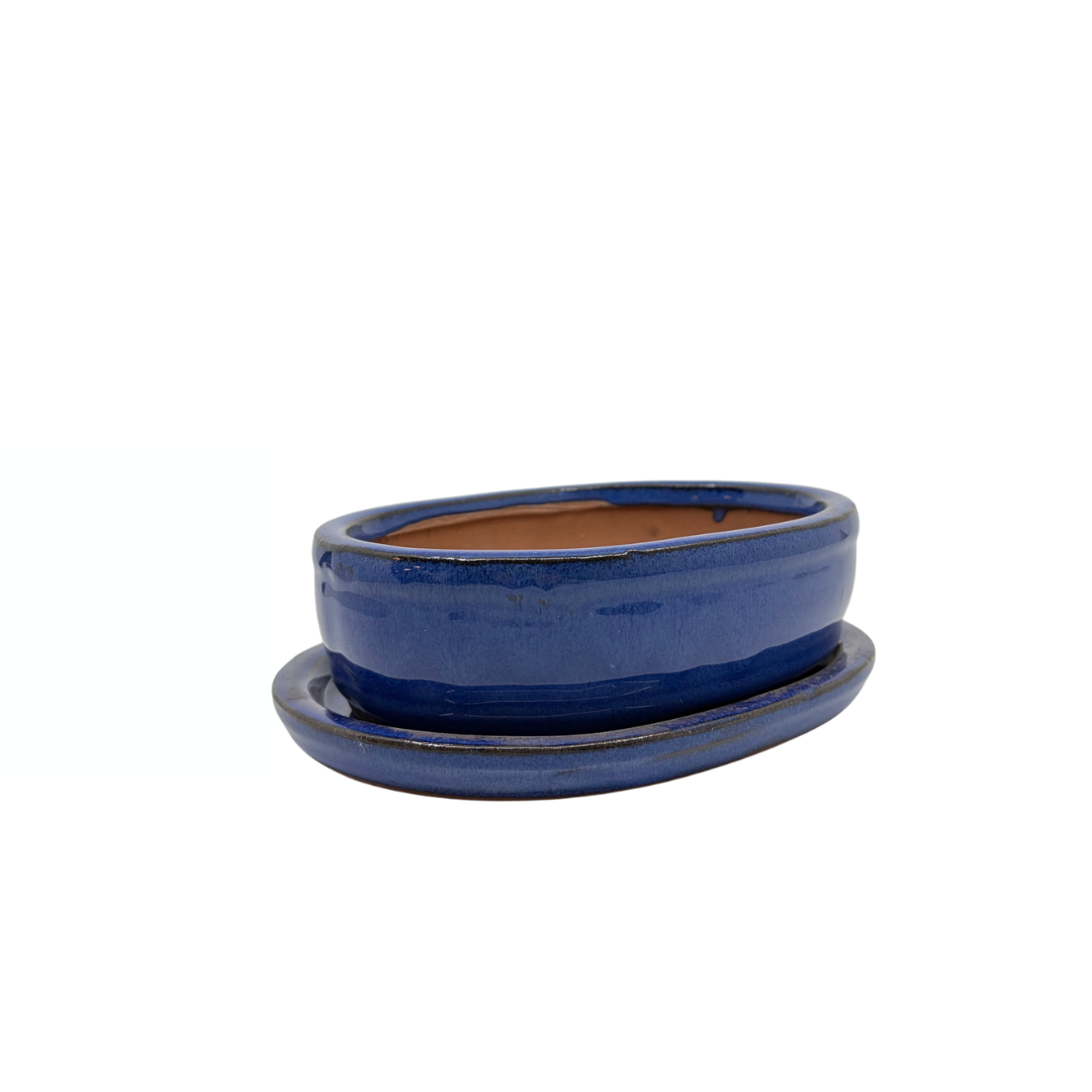 Bonsai pot blue oval 16cm - set