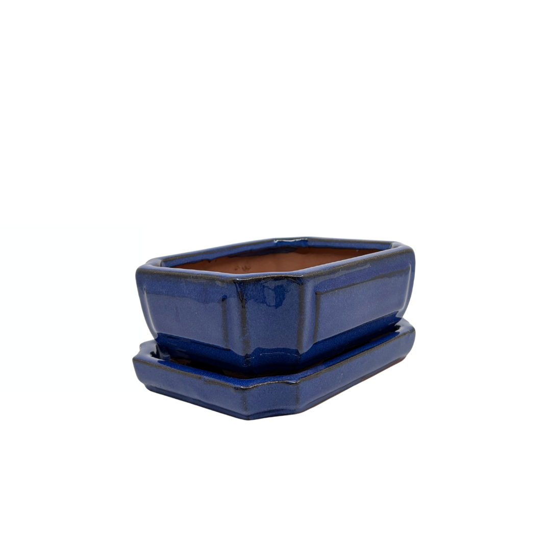 Bonsai pot blue rectangular 15cm - set