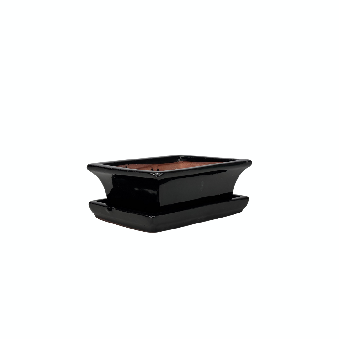 Bonsai pot black rectangle 14cm - set