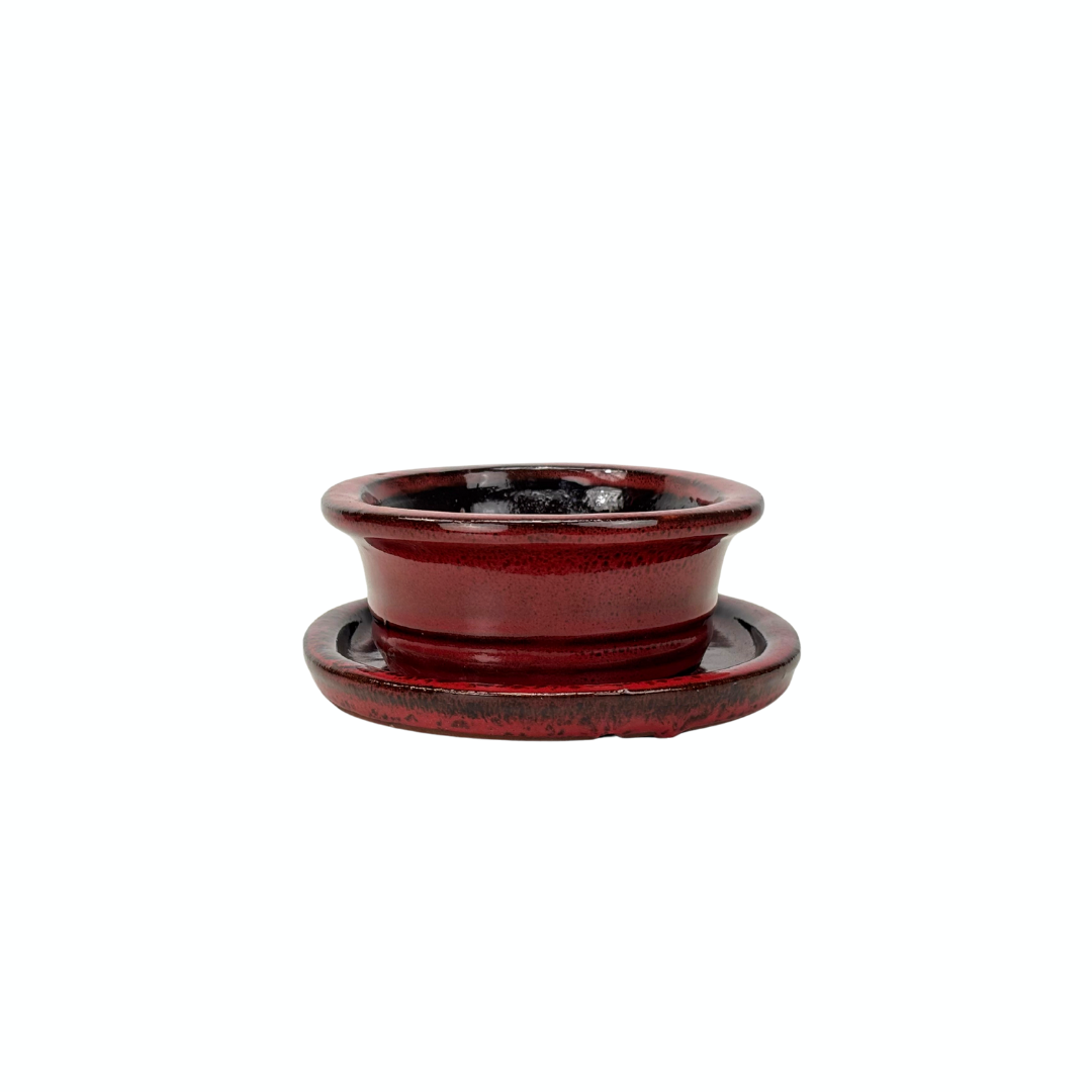 Bonsai pot red oval 16cm - set