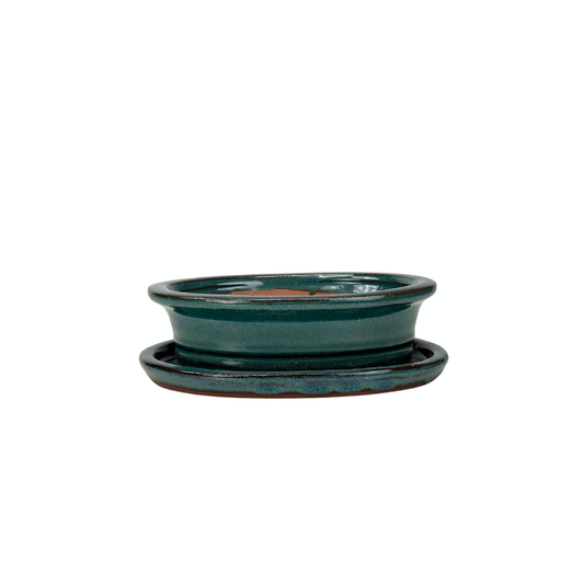 Bonsai pot green oval 16cm - set