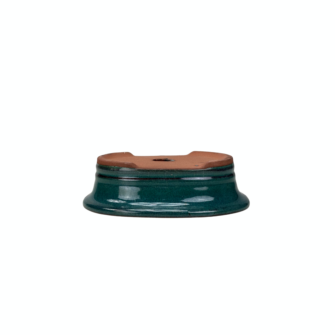 Bonsai pot green oval with edge 16cm - set