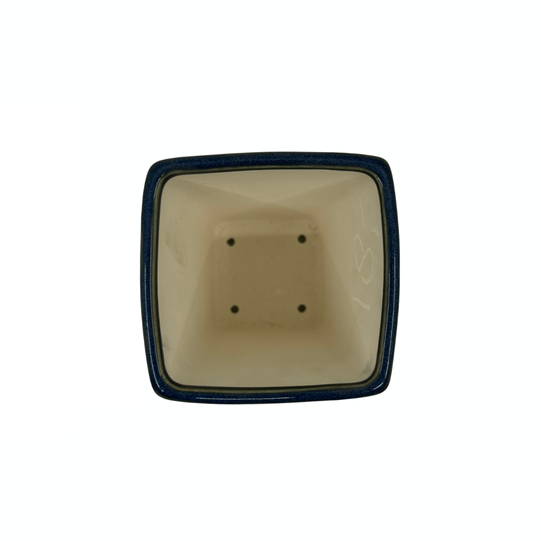 Bonsai pot - square, cascade, glazed, blue (10cm wide)
