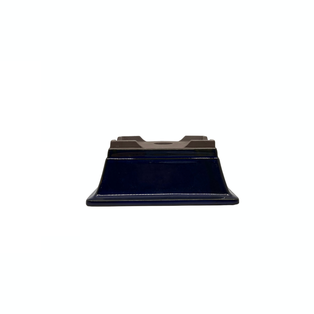 Bonsai pot set - rectangular, glazed, blue (14cm wide)