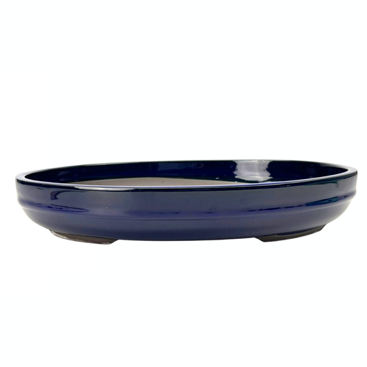 Bonsai pot - oval, glazed, blue (47cm wide)