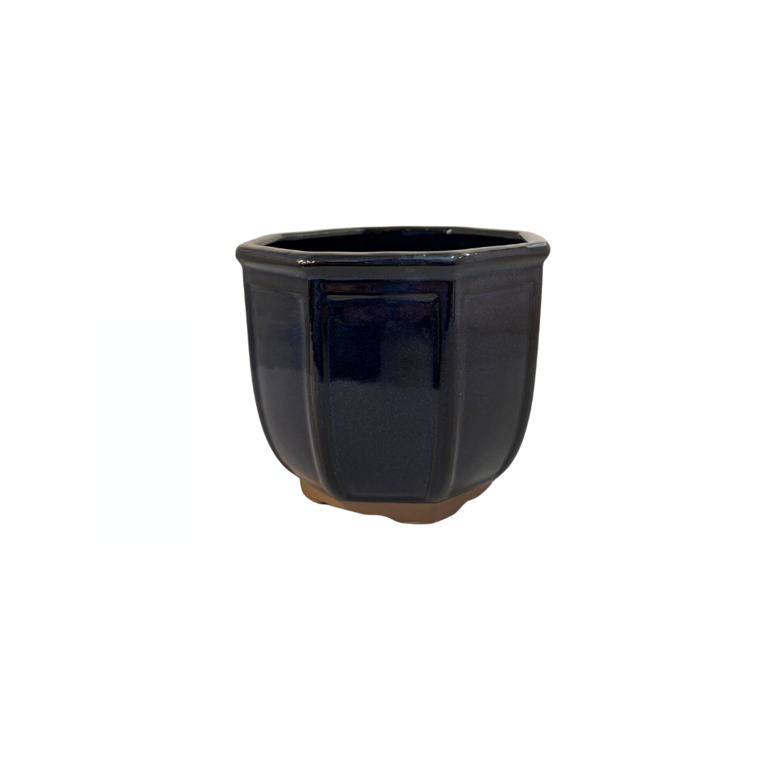 Bonsai pot octagonal cascade dark blue 12cm