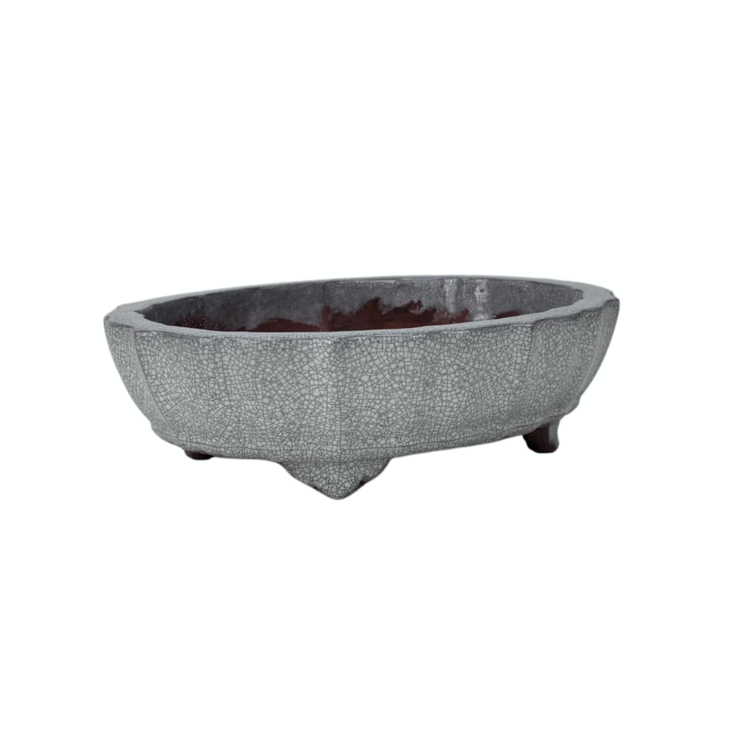 Bonsai pot white gray crackled chrysanthemum 17cm