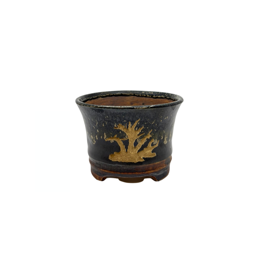Shohin Bonsai pot black with gold René Lecocq 9cm