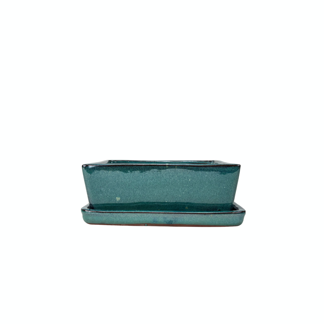 Bonsai pot green rectangular 15cm - set