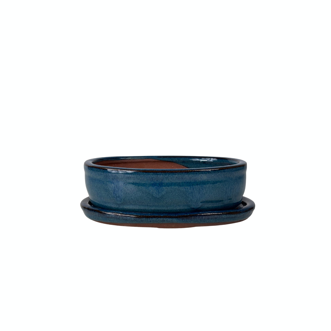 Bonsai pot blue oval 16cm - set
