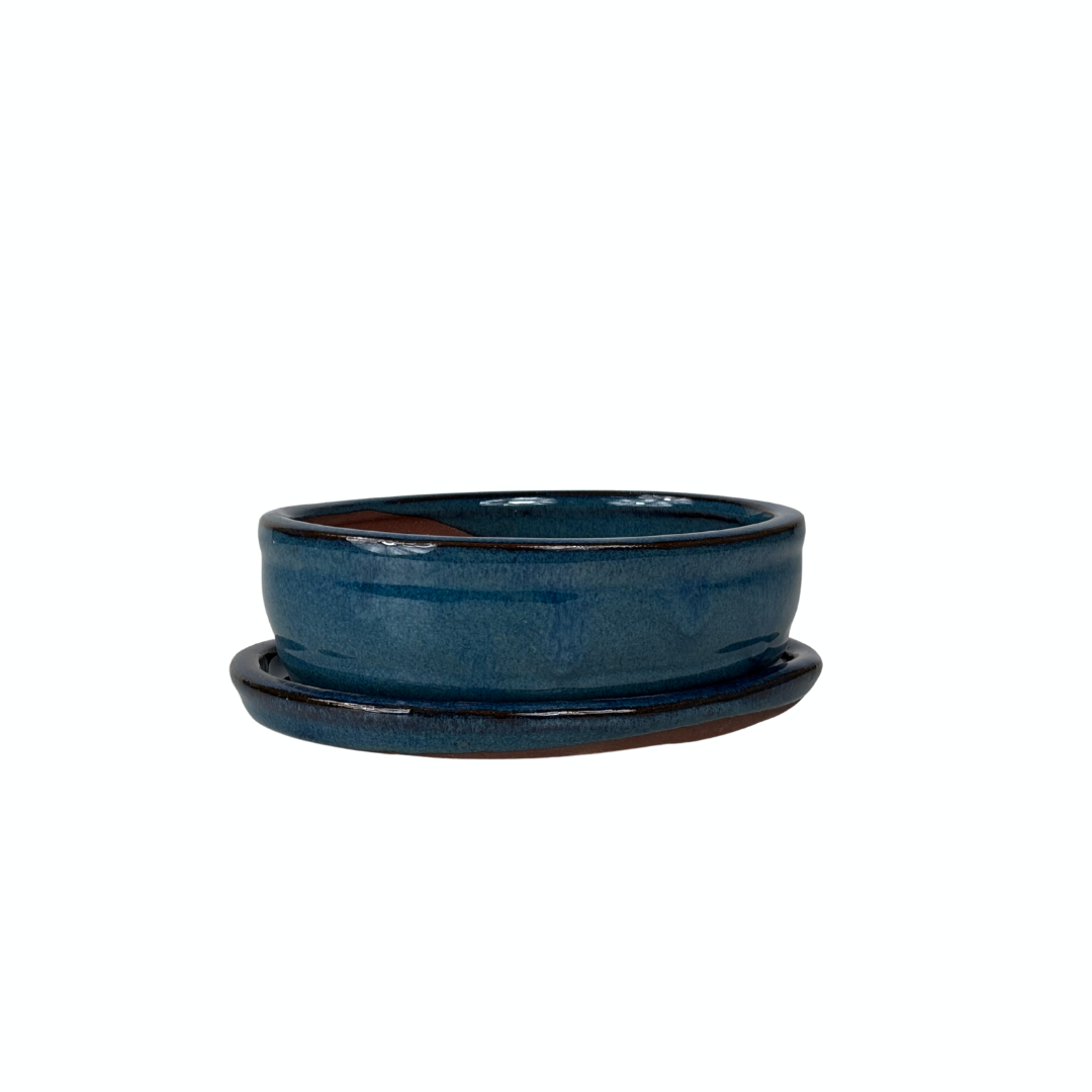 Bonsai pot blue oval 16cm - set