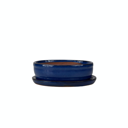 Bonsai pot dark blue oval 16cm - set