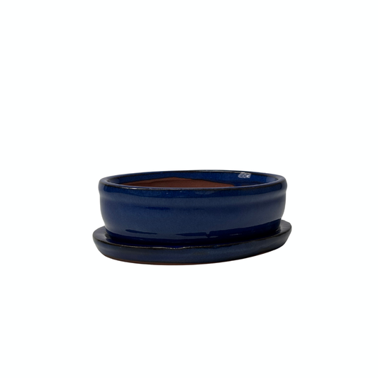 Bonsai pot dark blue oval 16cm - set