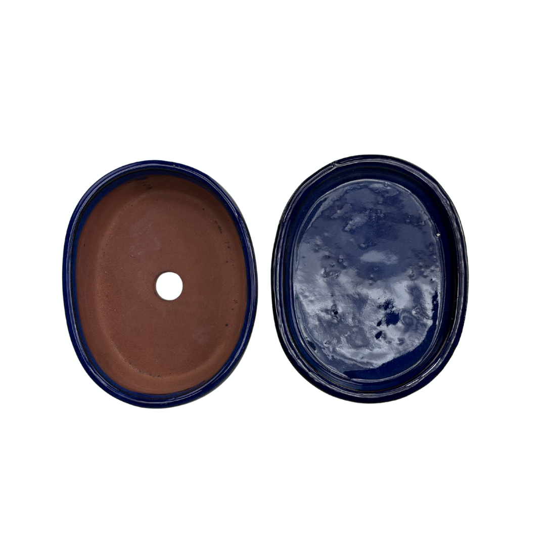 Bonsai pot dark blue oval 16cm - set