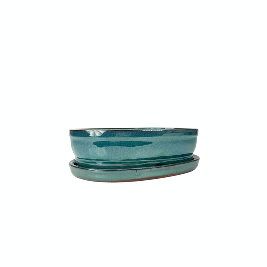 Bonsai pot green oval 16cm - set