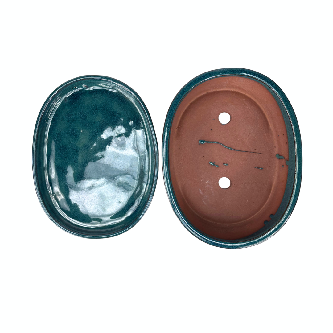 Bonsai pot green oval 16cm - set