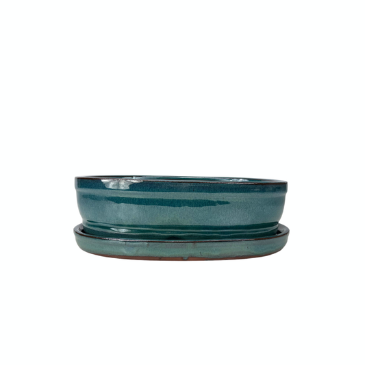 Bonsai pot green oval 16cm - set