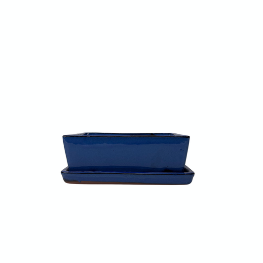 Bonsai pot blue rectangular 15cm - set