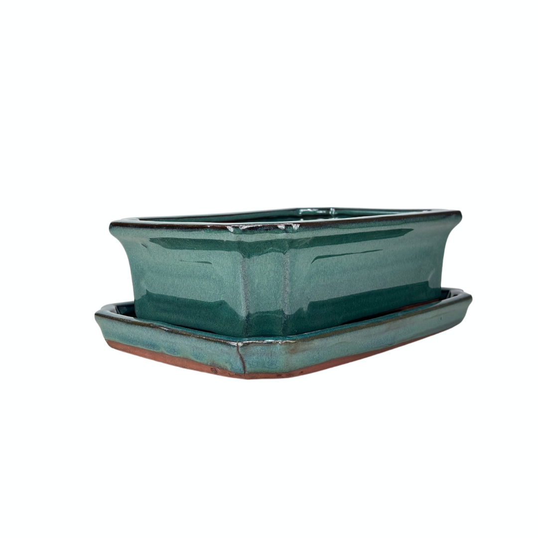 Bonsai pot green rectangular 25cm - set