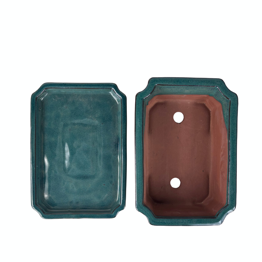 Bonsai pot green rectangular 25cm - set