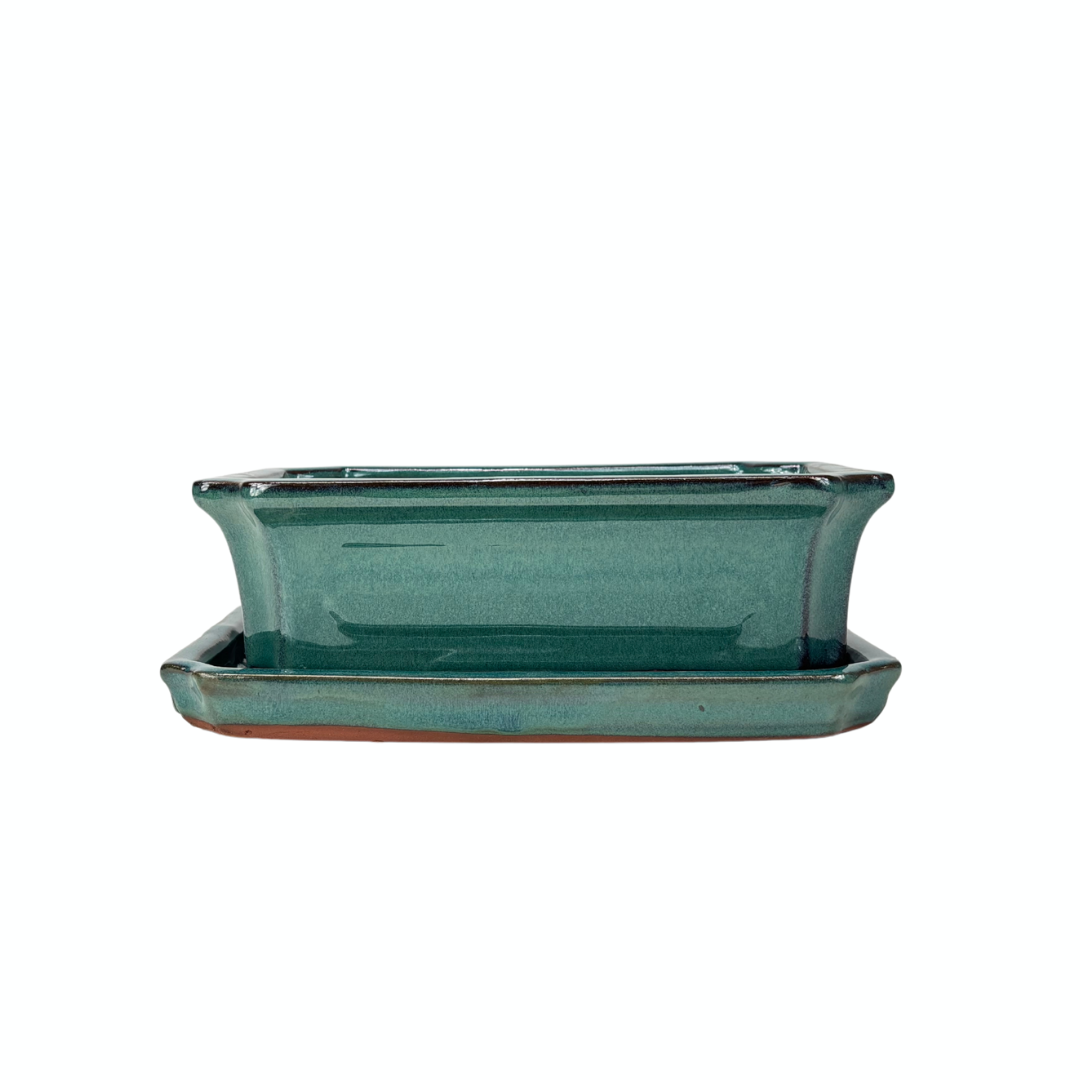 Bonsai pot green rectangular 25cm - set