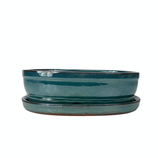 Bonsai pot green oval 27cm - set