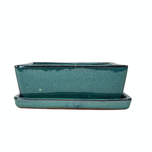 Bonsai pot green rectangular 30cm - set