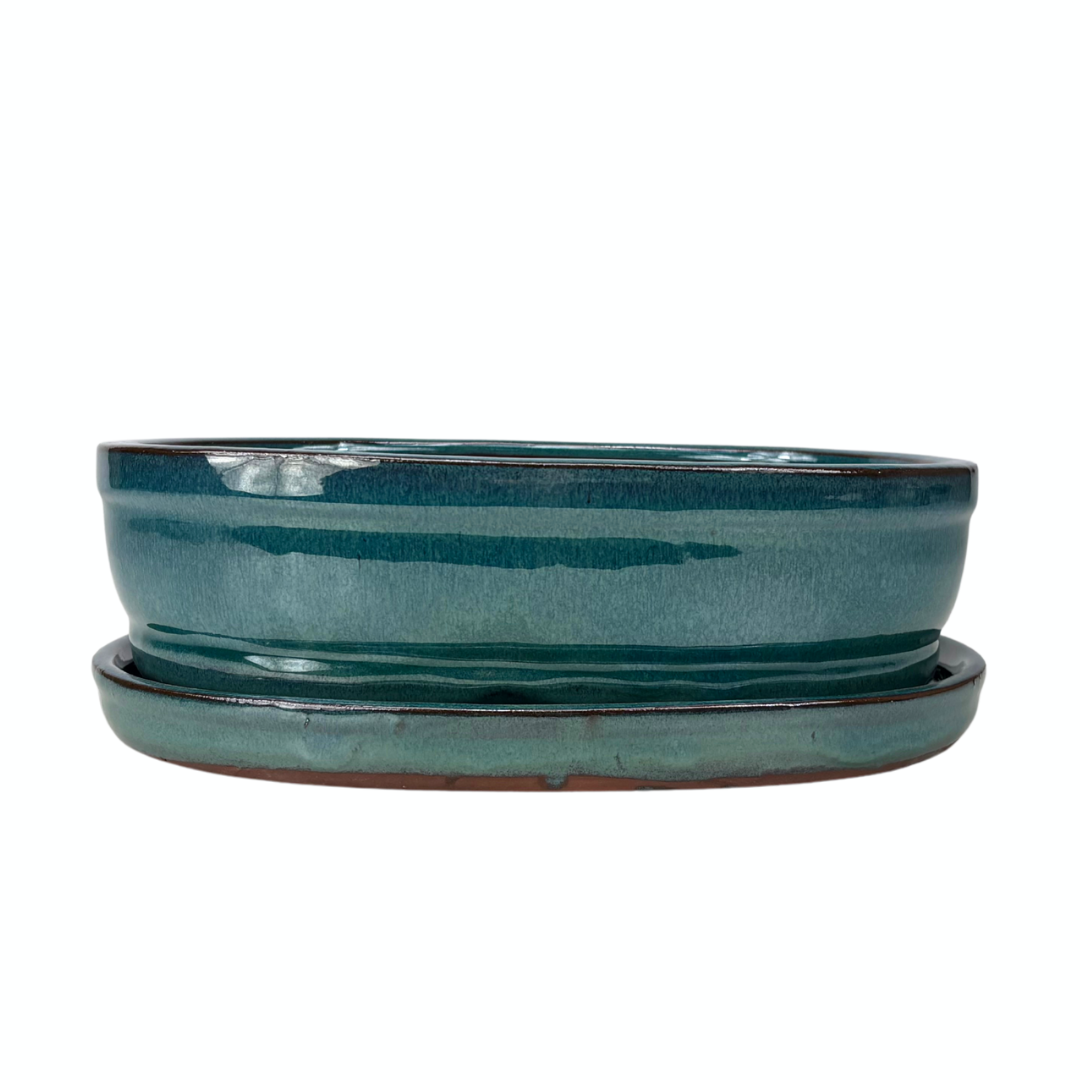 Bonsai pot green oval 31cm - set