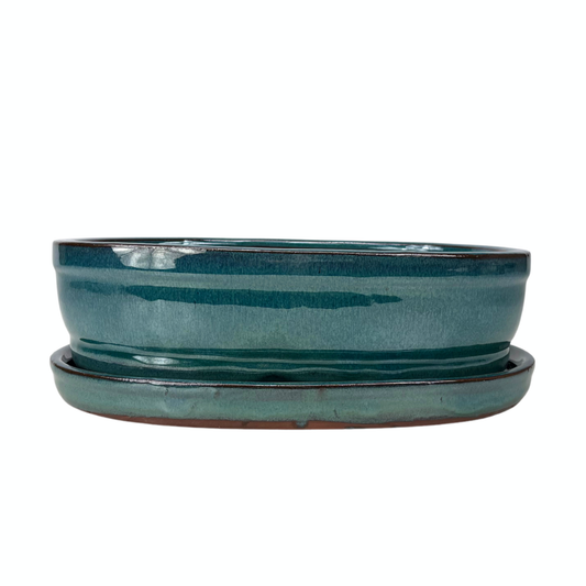 Bonsai pot green oval 31cm - set