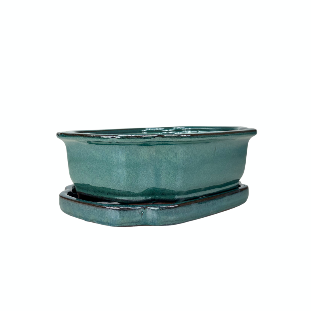 Bonsai pot green mokko 22cm - set