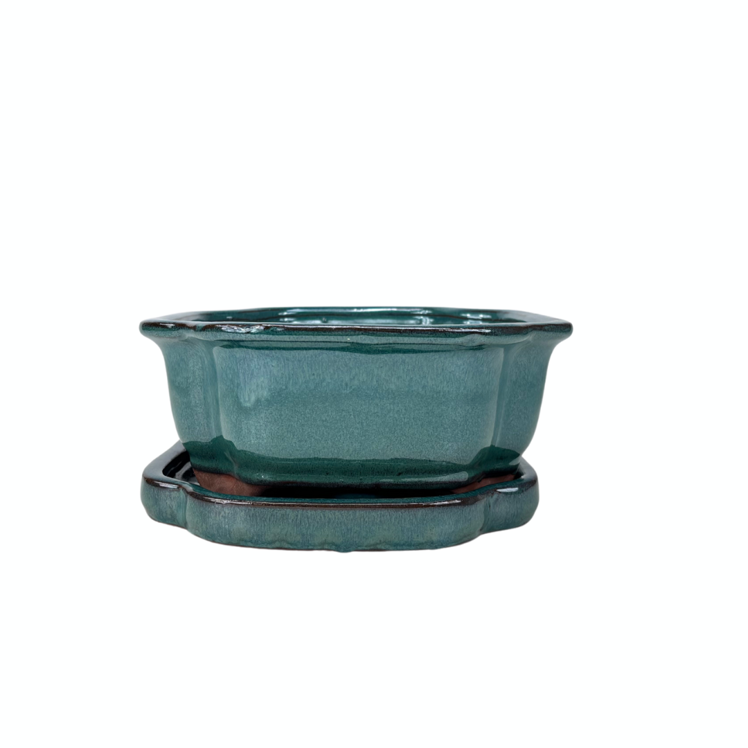 Bonsai pot green mokko 22cm - set