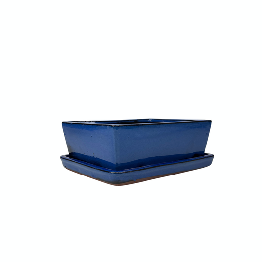 Bonsai pot blue rectangular 24cm - set