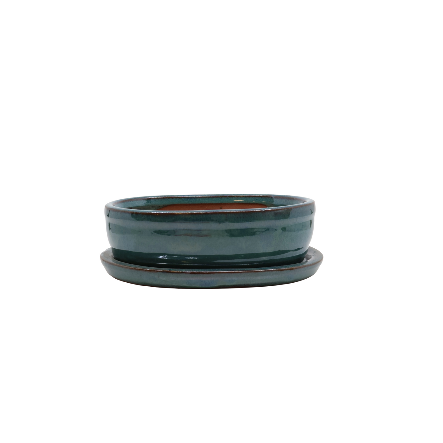 Bonsai pot green oval 16cm - set